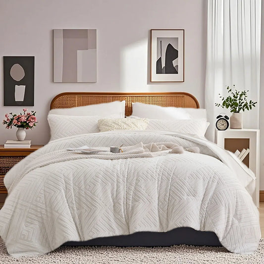 7 Piece Solid Color Cut Flower Design Comforter Set 100 Percent Microfiber Soft and Breathable Bedding Set Ideal Gift - Happy Home Retreat