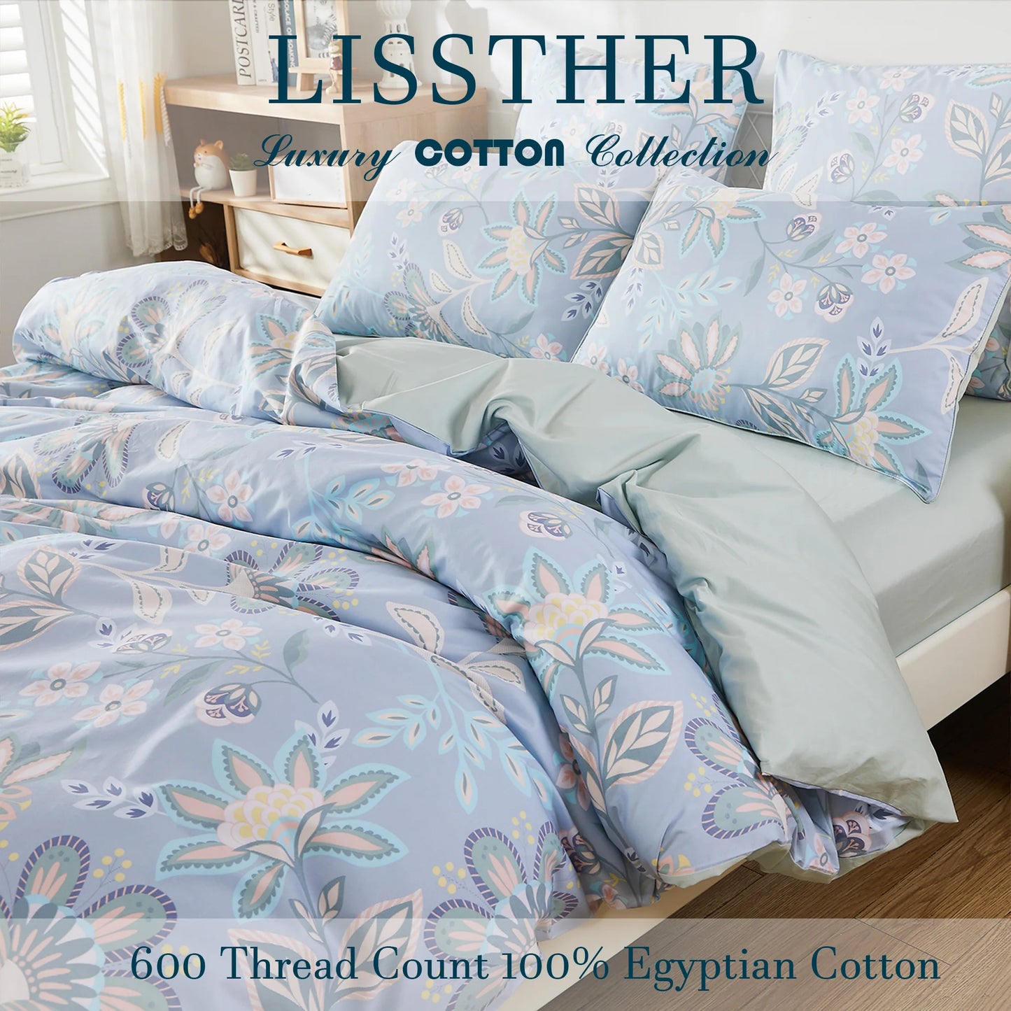 3pcs 600TC 100% Egyptian Cotton Duvet Cover Set, Luxury Boho Paisley Floral, Soft Skin-Friendly (No Inserts) - Happy Home Retreat