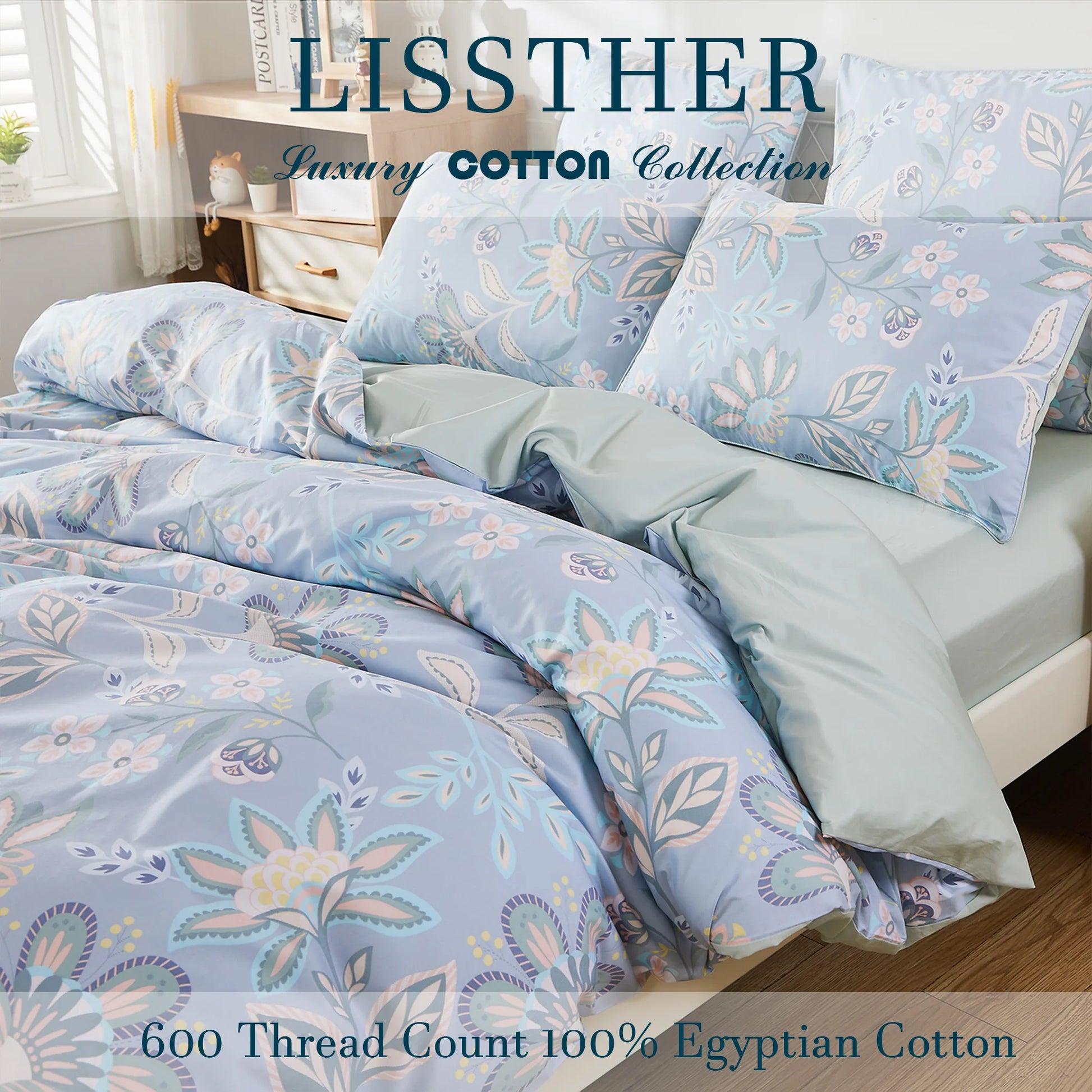 3pcs 600TC 100% Egyptian Cotton Duvet Cover Set, Luxury Boho Paisley Floral, Soft Skin-Friendly (No Inserts) - Happy Home Retreat