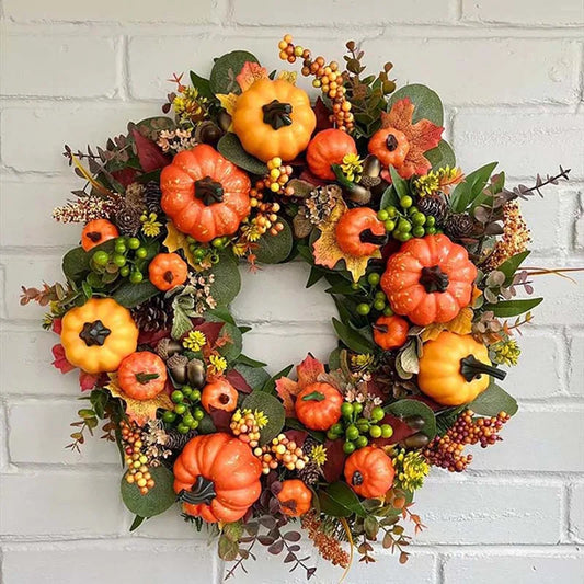 40cm Autumn Front Door Wreath Berry Pumpkin Maple Leaves - Happy Home Retreat