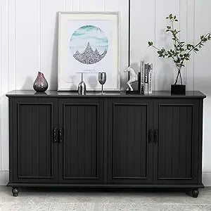 62 Inch Coffee Bar Cabinet Kitchen Buffet Storage Cabinet Modern White Sideboard with 4 Doors and 2 Drawers - Happy Home Retreat