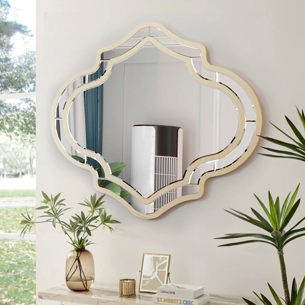 Large Gold Wall Mirror with Glass Frame Golden Rim Modern Art Accent for Living Room and Hallway Home Decor - Happy Home Retreat