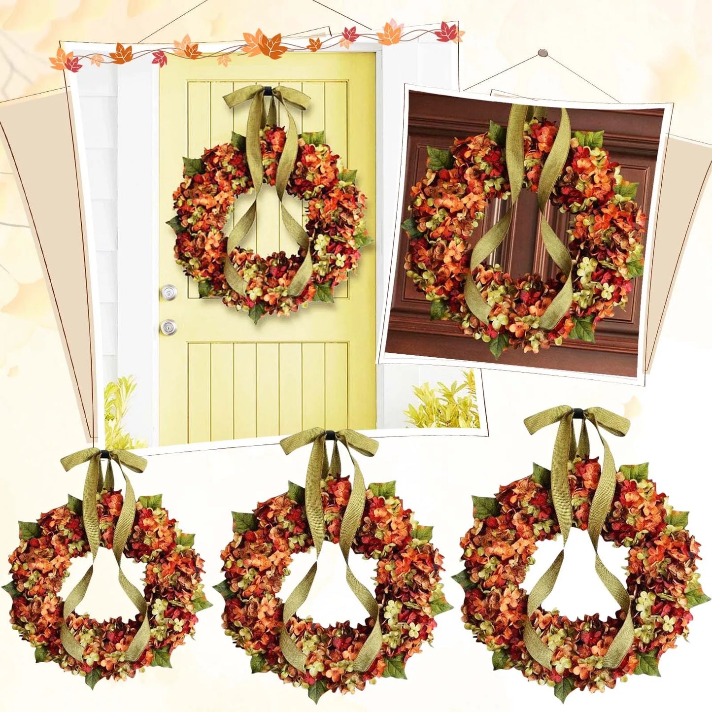 Autumn Wreath Farmhouse Harvest Pumpkin Front Door Decor - Happy Home Retreat