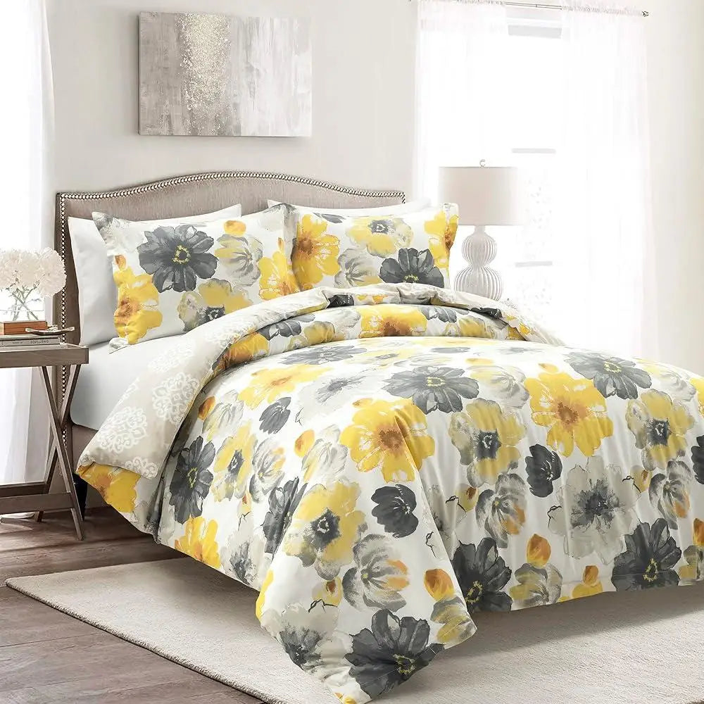 Reversible Cotton Duvet Cover Set Floral Pattern Full Queen 3 Piece Bedding Set Stylish Comfortable Home Decor - Happy Home Retreat