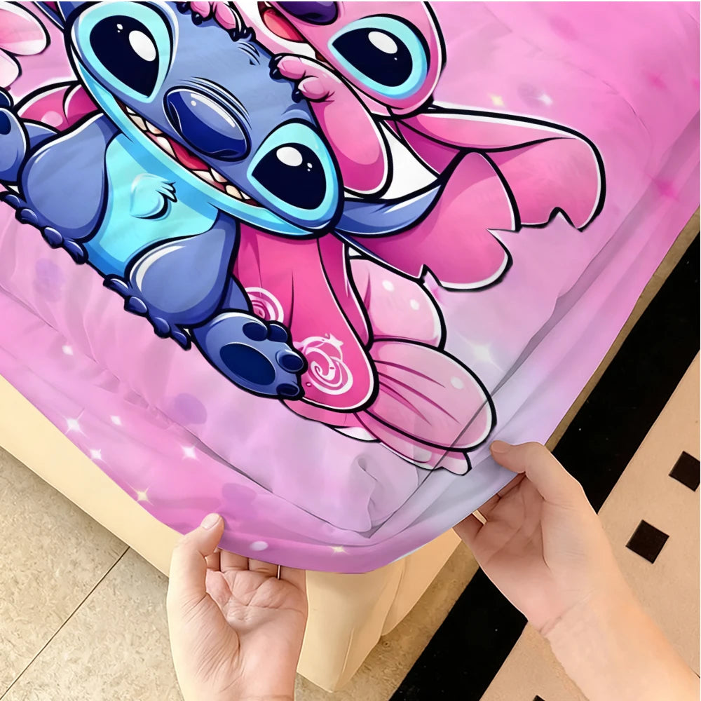Disney Stitch Stretch Bed Sheets Set For Double Bed Velvet Comfort - Happy Home Retreat
