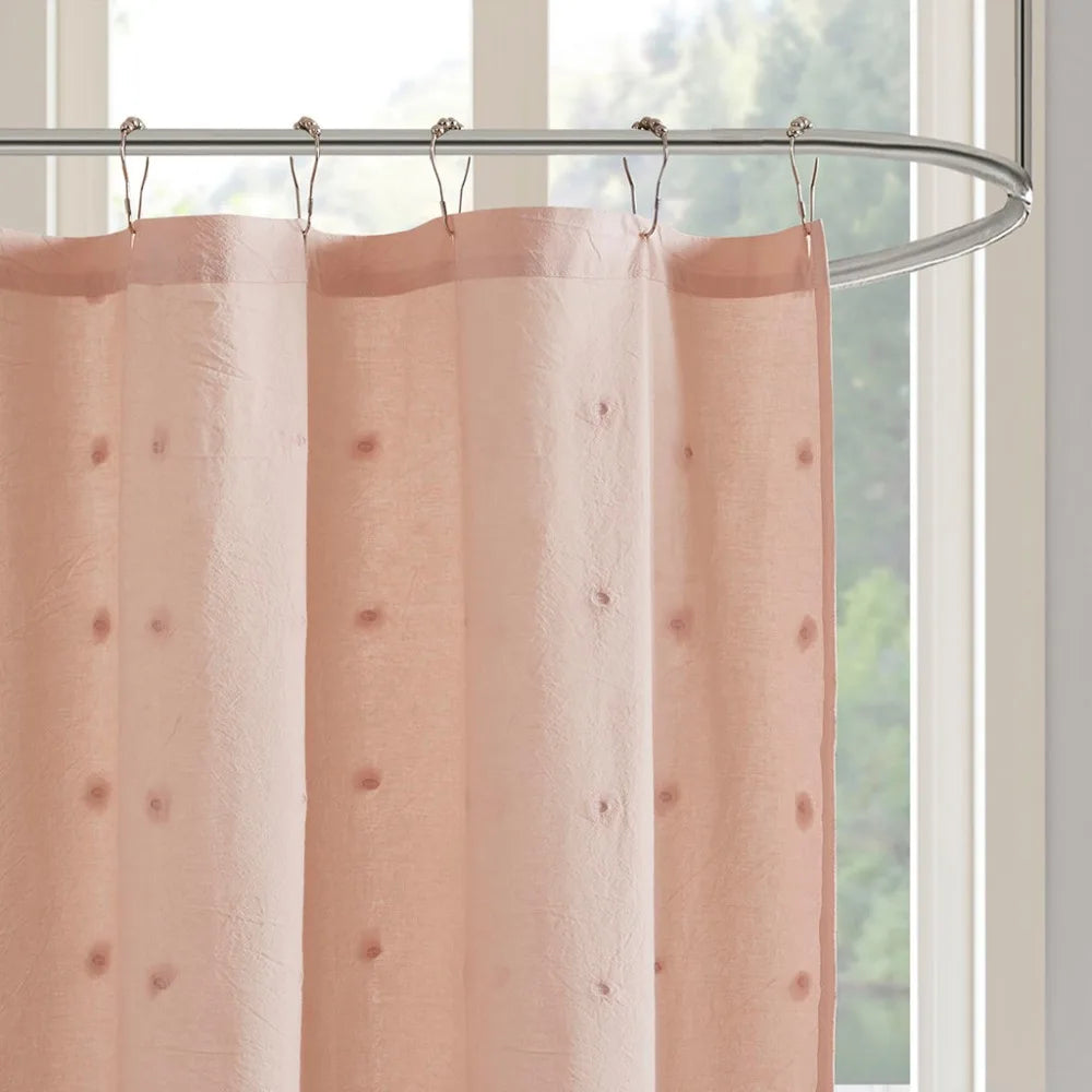 Bathroom Cotton Jacquard Pom Pom Shower Curtain 70x72 Inches - Happy Home Retreat