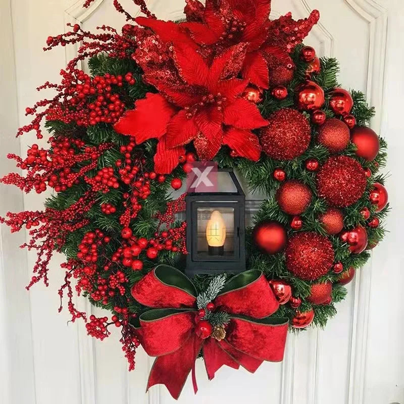 45cm Christmas Golden Wreath With Lamp Front Door Decor - Happy Home Retreat