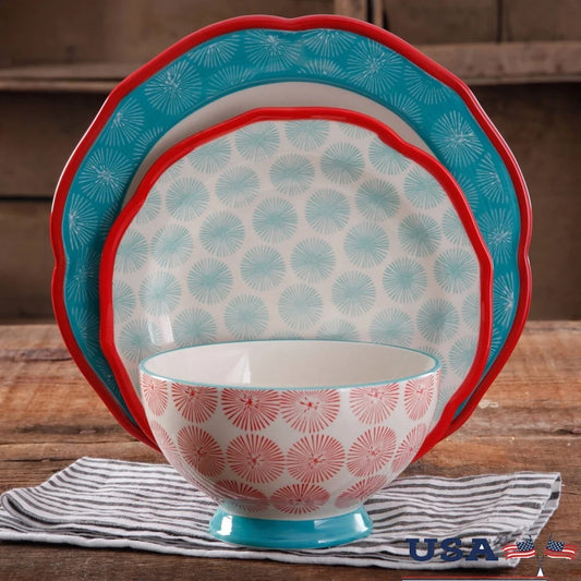 12 Piece Scalloped Dinnerware Set Microwave Safe Red Stoneware Plates and Bowls Ideal for Family Gatherings and Kitchen Essentials - Happy Home Retreat