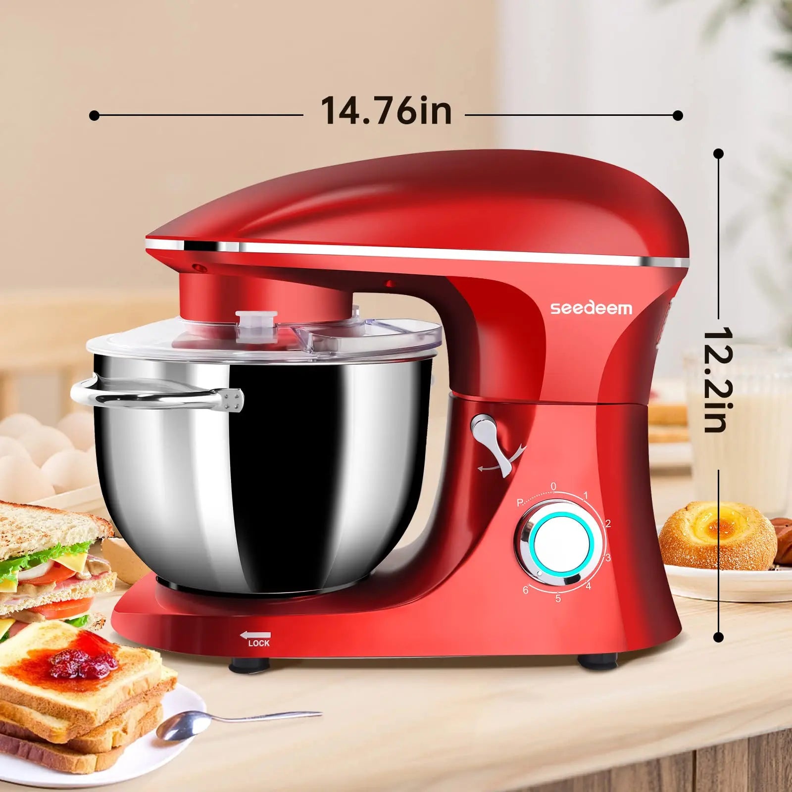 6Qt Electric Food Stand Mixer,660W,6-Speeds Tilt-Head Dough Mixers with Dishwasher-Safe Dough Hook & Wire Whip & Beater - Happy Home Retreat