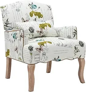 Mid Century Floral Accent Chair Upholstered Reading Chair - Happy Home Retreat