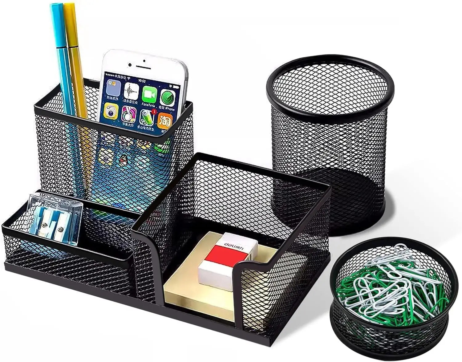 Desk Pen Holder Desk Organizer Set of 3 Mesh Compartments Marker Craft Desk Accessories - Happy Home Retreat