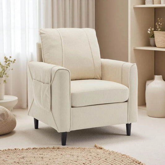 Accent Chair Arm Chair for Living Room Mid Century Modern Upholstered Reading Chair Comfy Club Chair with Side Pockets - Happy Home Retreat