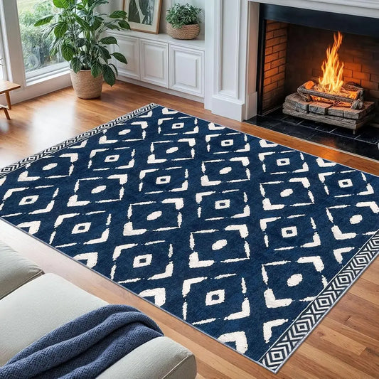 Living Room Rug 8X10 Area Rug Printed Boho Washable Bedroom Rugs Non Slip Soft Large Moroccan Rubber Backed Indoor Rugs For - Happy Home Retreat