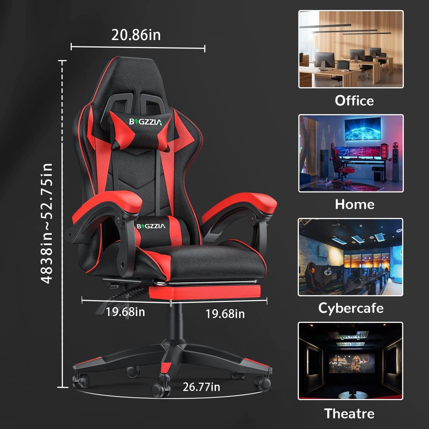 Gaming Chair With Footrest Ergonomic Cushion Headrest - Happy Home Retreat