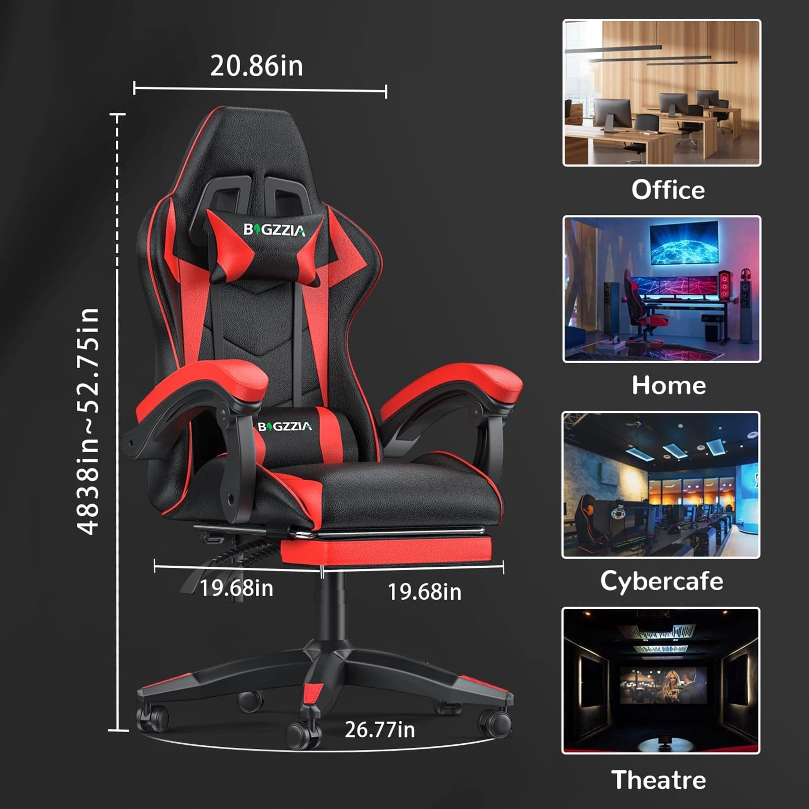Gaming Chair With Footrest Ergonomic Cushion Headrest - Happy Home Retreat