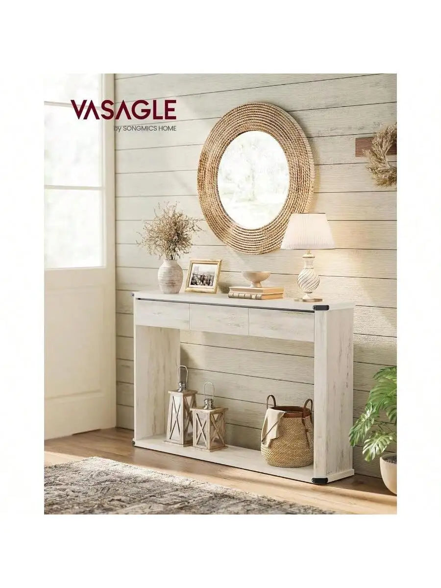 VASAGLE Console Table 47.2 Inches Sofa Table Narrow Entryway Table with 3 Drawers and Bottom Shelf Metal Corners - Happy Home Retreat