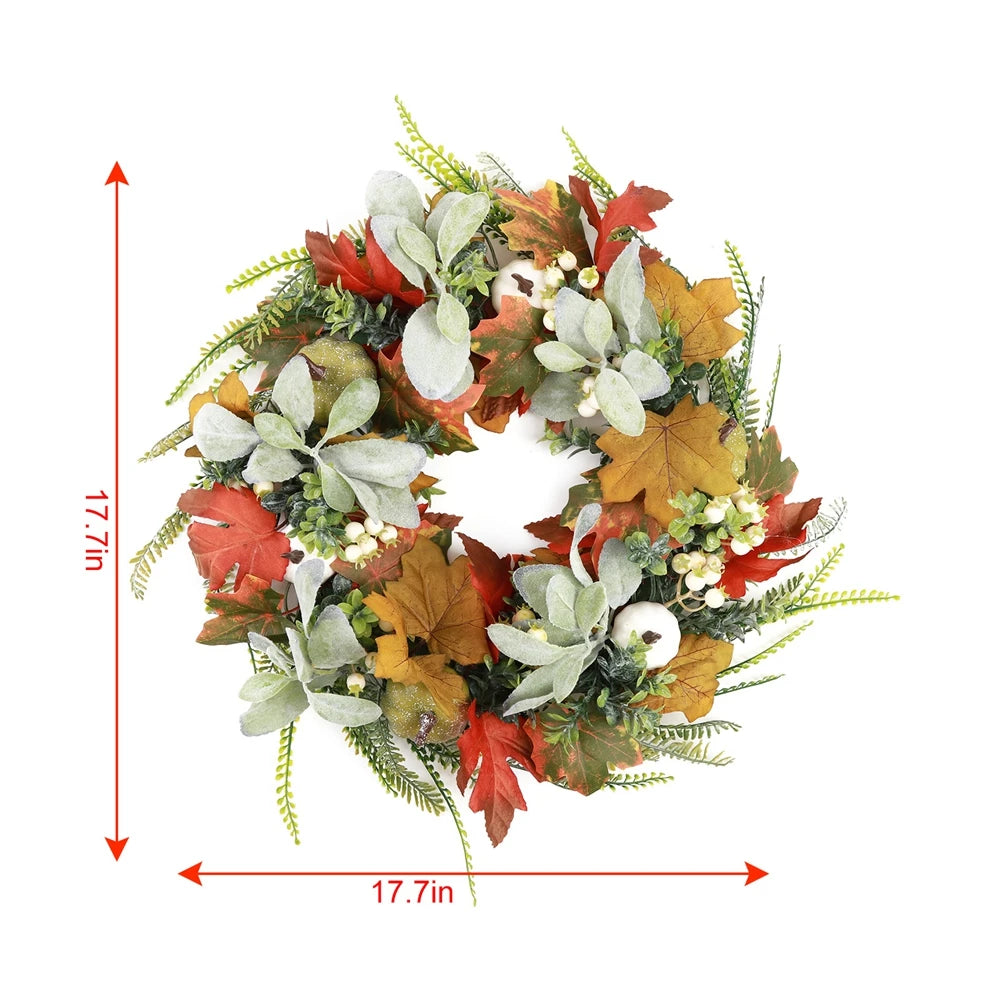 40cm Autumn Front Door Wreath Berry Pumpkin Maple Leaves - Happy Home Retreat