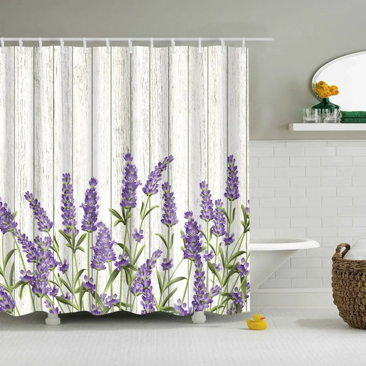 Lavender Watercolour Art Shower Curtain Polyester Bath Curtain Bathroom Decor with Hooks - Happy Home Retreat