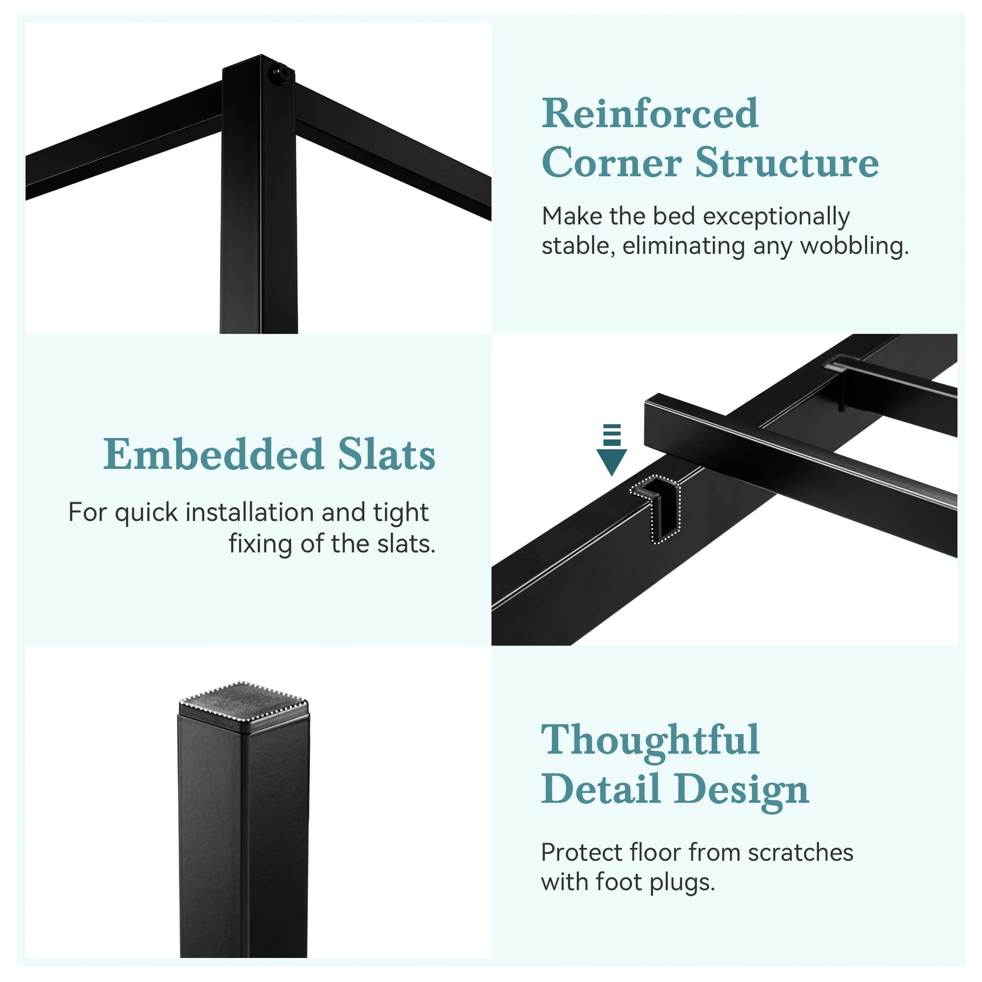 Hoomic Canopy Bed Frame Four Poster With Metal Crossbars - Happy Home Retreat