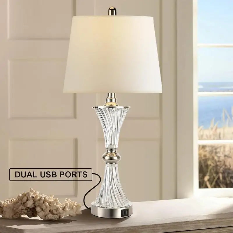 Dimmable Touch Control Table Lamps Set Of 2 With USB Ports White Drum Shade - Happy Home Retreat