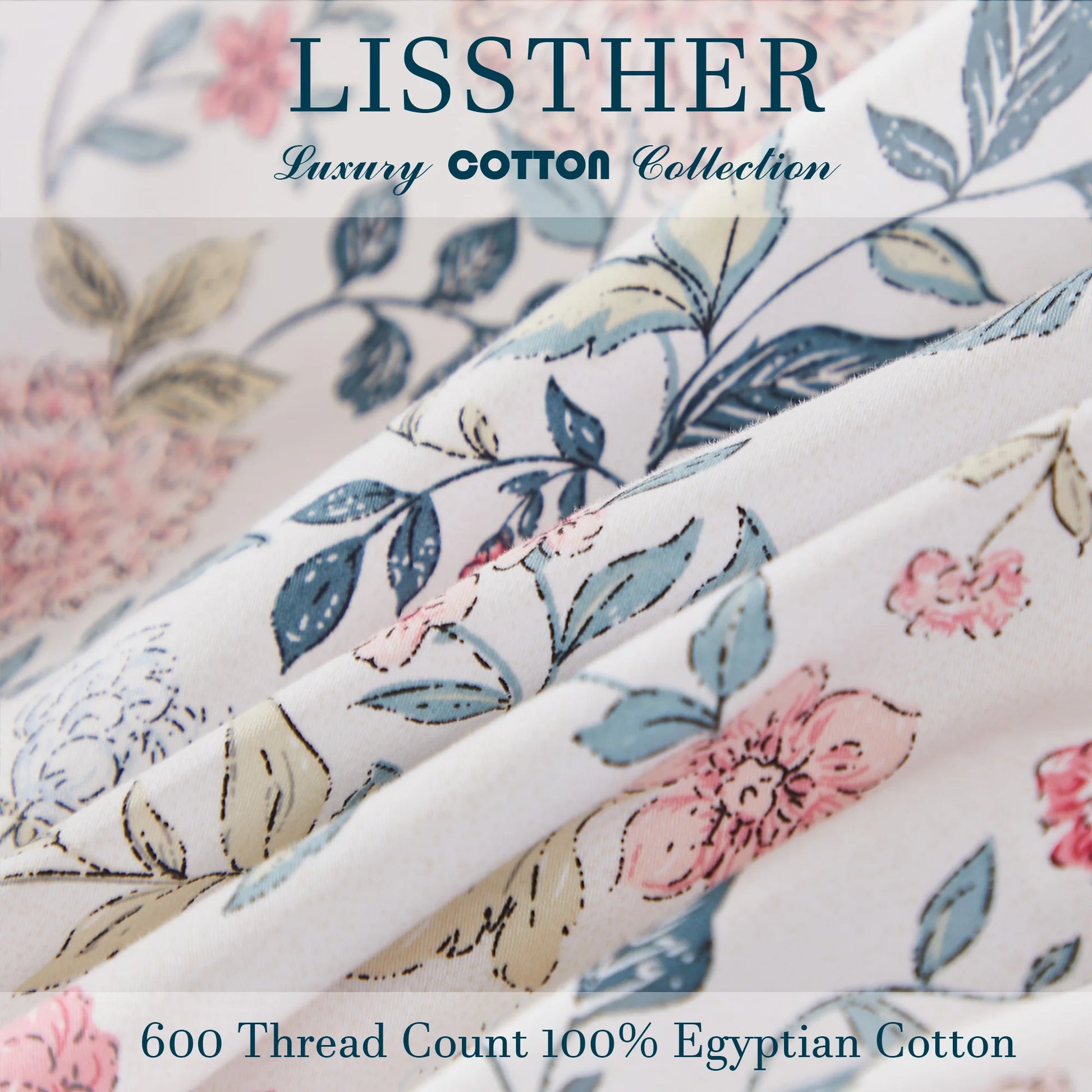 3pcs 600TC 100% Egyptian Cotton Duvet Cover Set, Luxury Vintage Shabby Chic Floral, Soft Skin-Friendly (No Inserts) - Happy Home Retreat