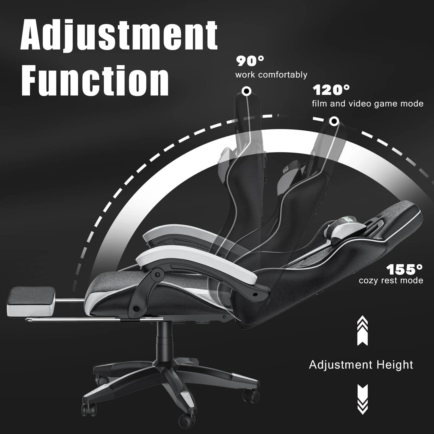 Gaming Chair With Footrest Ergonomic Cushion Headrest - Happy Home Retreat