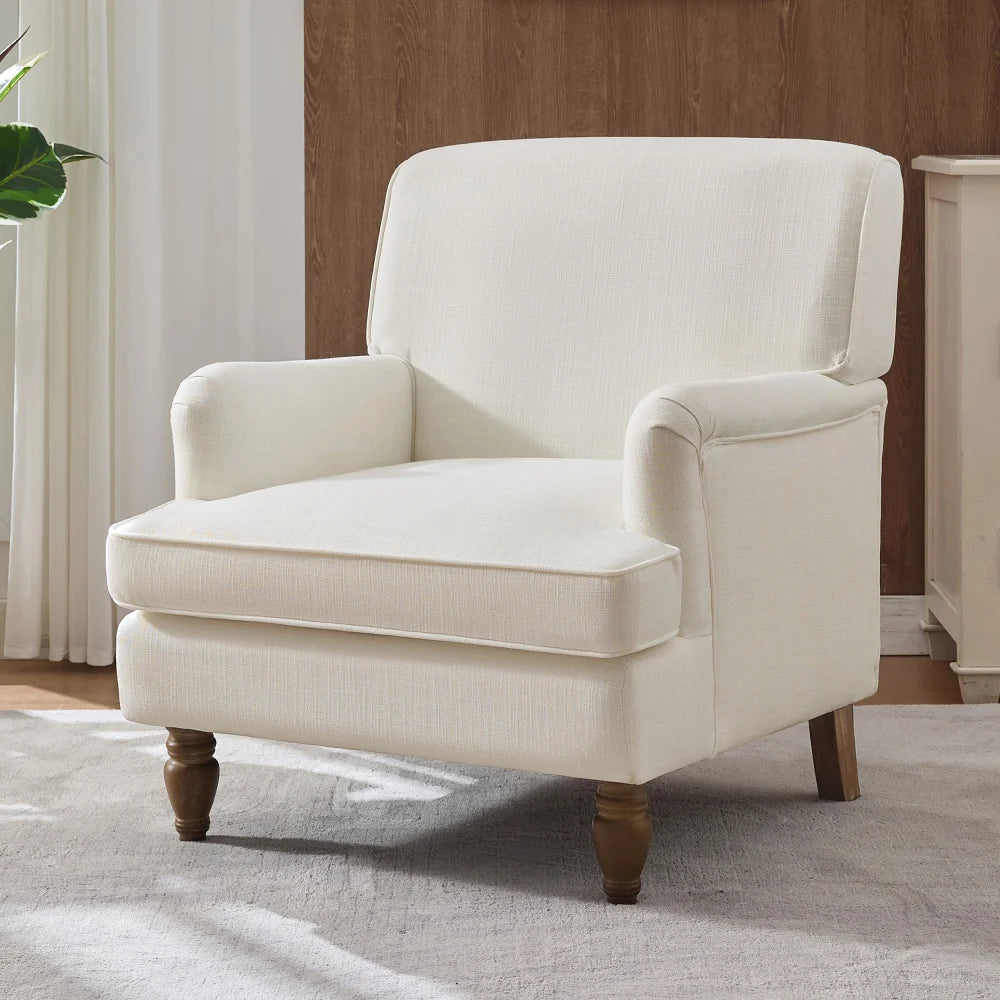 Linen Armchair Vintage Style Accent Chair With Wood Legs - Happy Home Retreat