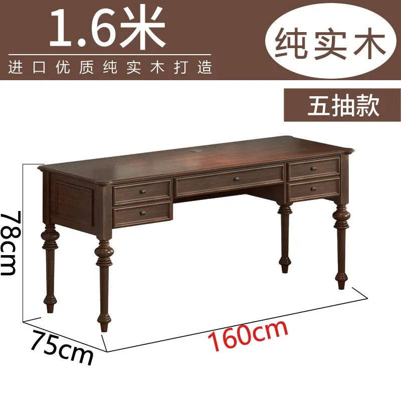 Solid Wood Desk American Retro Walnut Color Computer Desk For Home Office - Happy Home Retreat