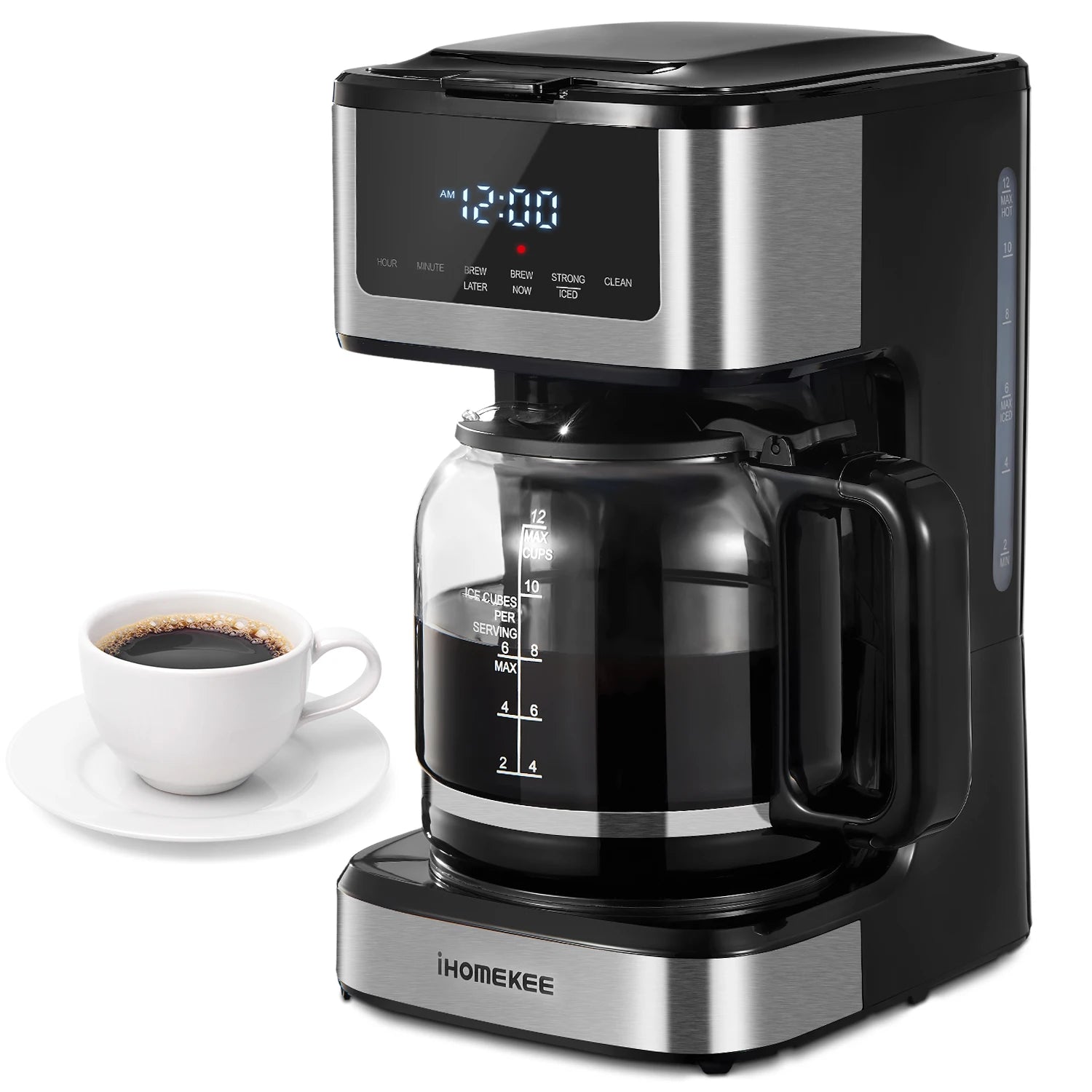 Programmable Drip Coffee Maker 12 Cup with Iced Coffee Function Touch Screen and Regular Strong Brew - Happy Home Retreat