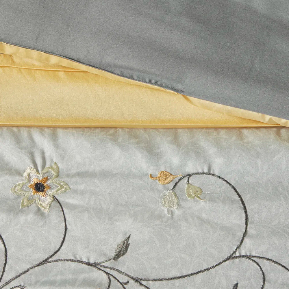 Embroidered 7 Piece Comforter Set Yellow Queen - Happy Home Retreat