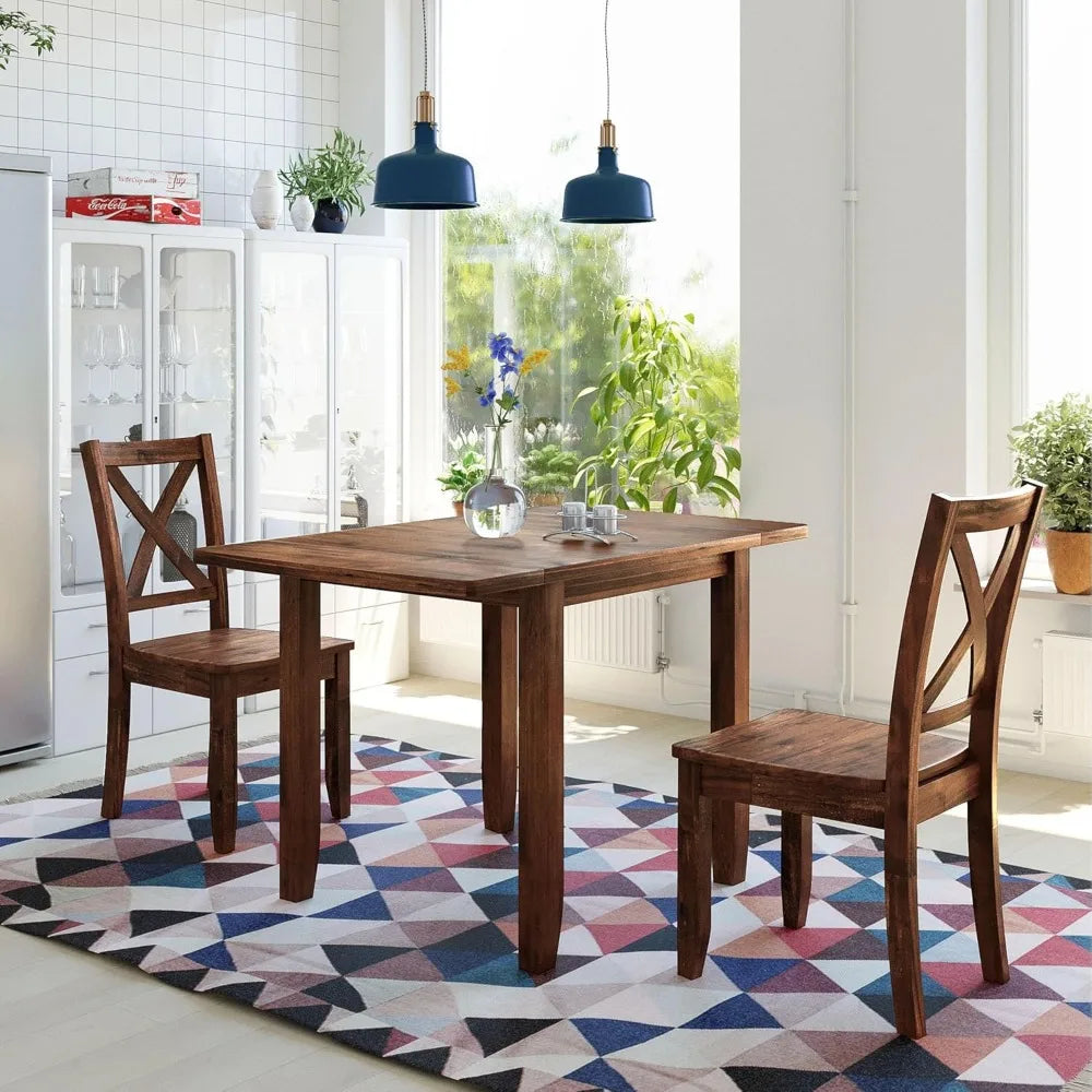 Drop Leaf Dining Table Set With Two X Back Chairs Brown - Happy Home Retreat
