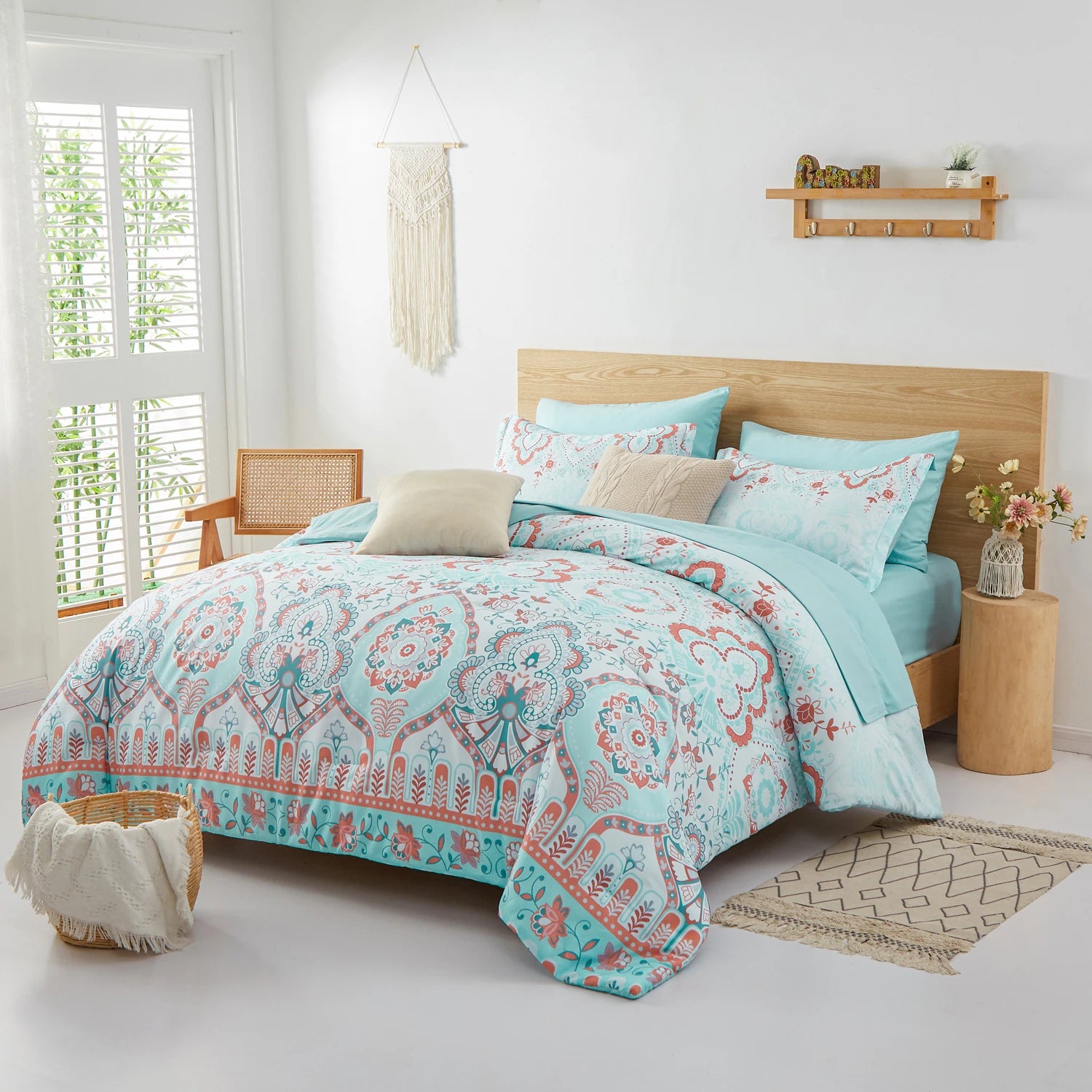 7-Pcs Bohemian print Comforter sets, soft comfort, Bedding Sets, room decor, all-season, Queen/King - Happy Home Retreat