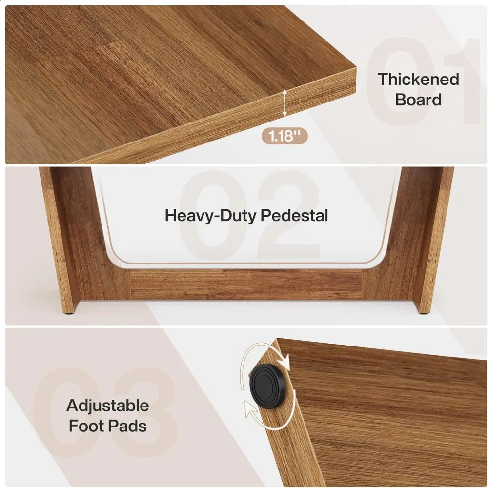 Walnut Wood Engineered Desk Executive Home Office With Industrial Style Pedestal - Happy Home Retreat