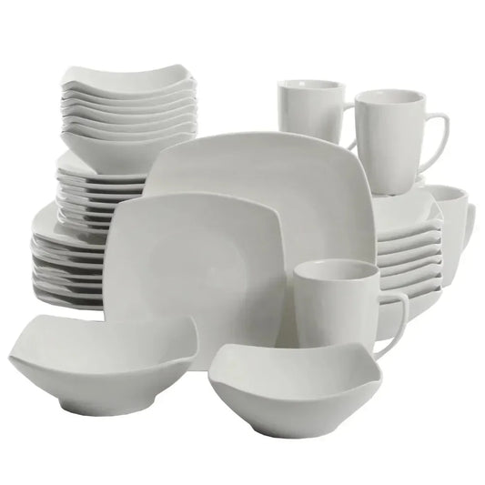 Everyday Square Expanded 40-Piece Dinnerware Set for Dining Table with Bowls and Plates - Happy Home Retreat