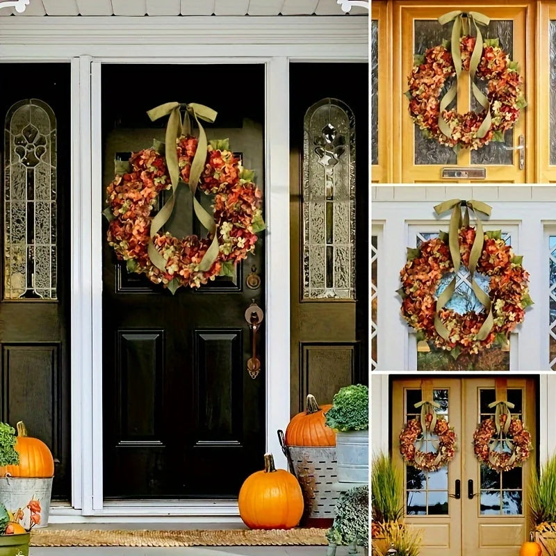 Autumn Hydrangea Wreath Wall Hanging Thanksgiving Decor - Happy Home Retreat