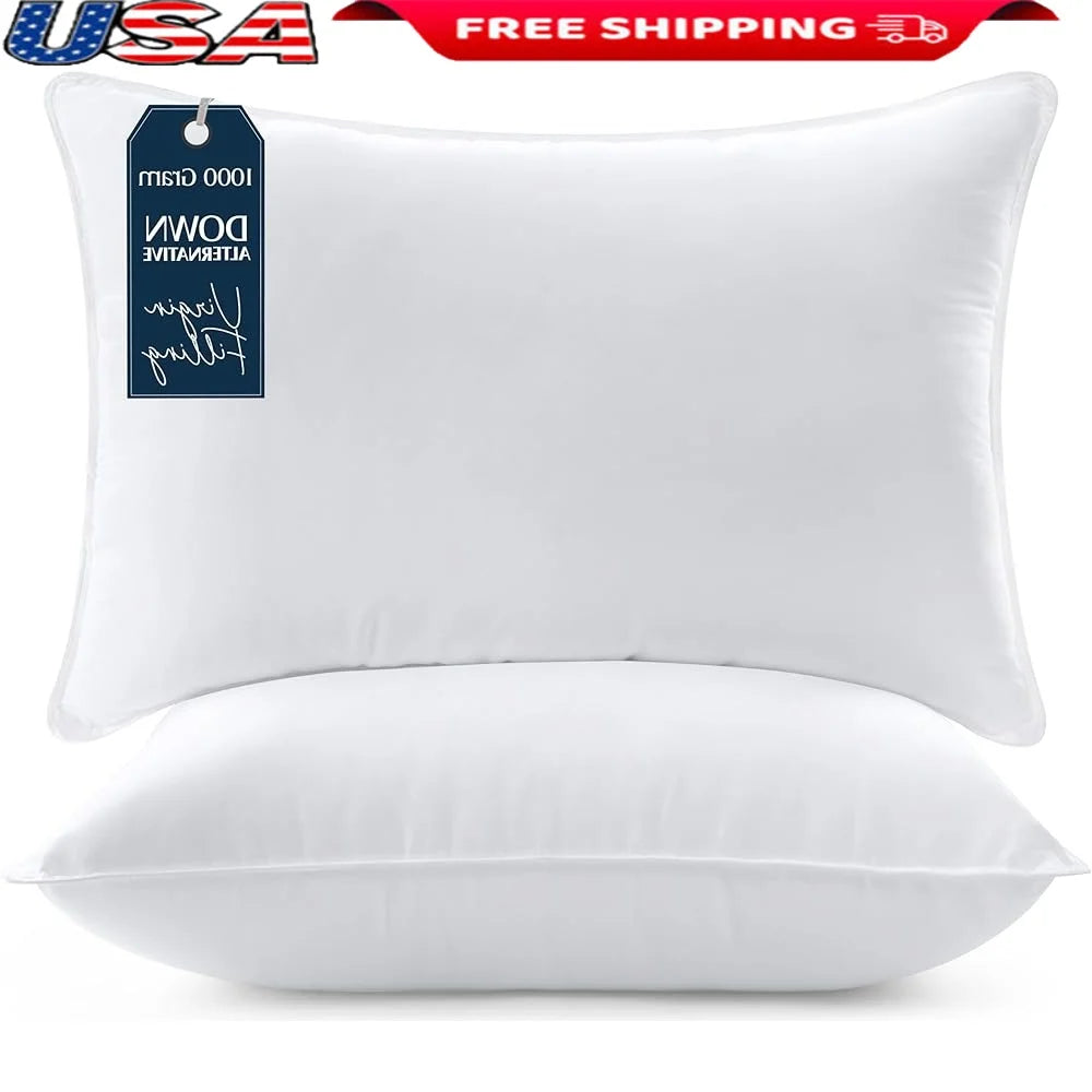 Queen Size Bed Pillows Set of 2 Soft Cooling Microfiber Hotel Style Ideal for Side Back and Stomach Sleepers - Happy Home Retreat