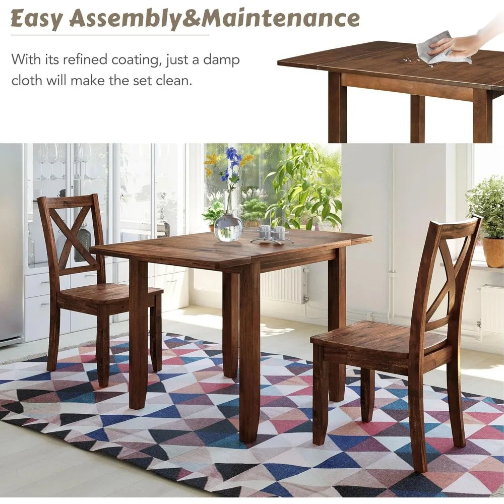 Drop Leaf Dining Table Set With Two X Back Chairs Brown - Happy Home Retreat