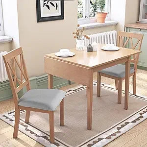 Drop Leaf Dining Table Set With Two X Back Chairs Brown - Happy Home Retreat