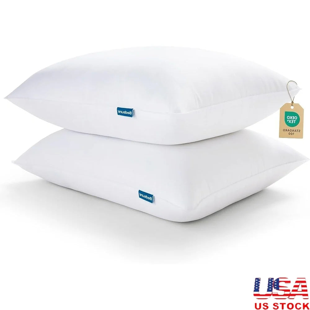 Queen Size Pillows Set of 2 Soft Fluffy Supportive Down Alternative Hotel Quality Comfortable Sleeping Plush Bed Pillows - Happy Home Retreat