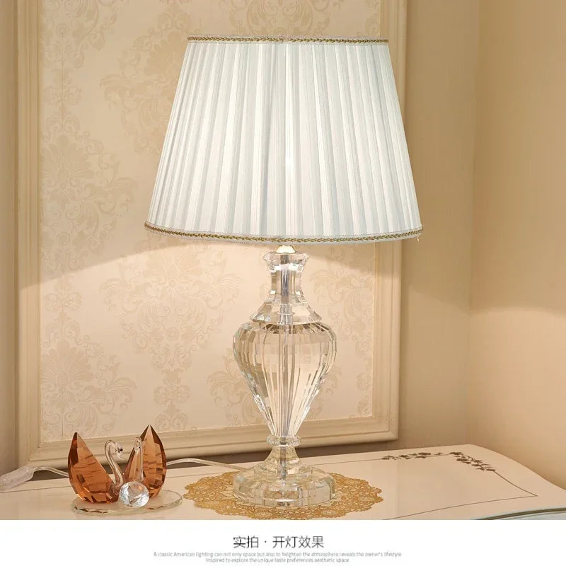 Crystal Table Lamp Bedside Modern Luxury LED E27 Base For Bedroom Home - Happy Home Retreat