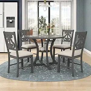 Extendable Dining Table Set for 4 with Upholstered Chairs Solid Wood Farmhouse Kitchen Furniture - Happy Home Retreat