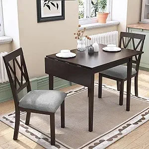 Drop Leaf Dining Table Set With Two X Back Chairs Brown - Happy Home Retreat