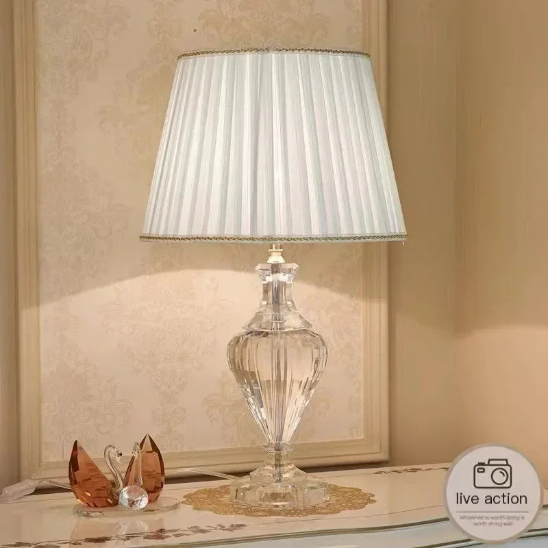 Crystal Table Lamp Bedside Modern Luxury LED E27 Base For Bedroom Home - Happy Home Retreat