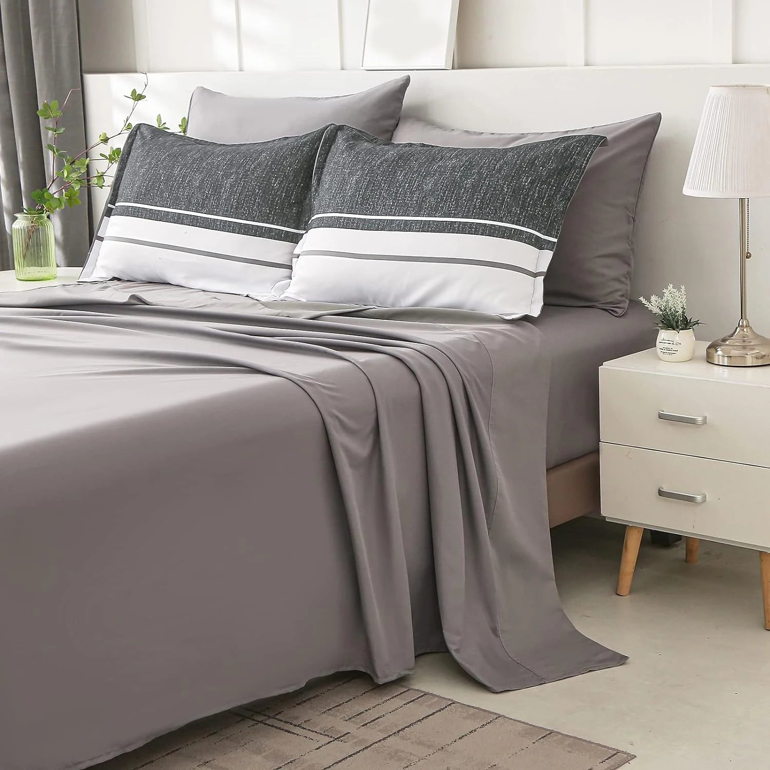 Striped  Comforter Set-7 Pieces in a Bag, Bedding Sets with Comforters,Flat Sheets, Fitted Sheet,2 Pillowcases & 2 PillowShams - Happy Home Retreat