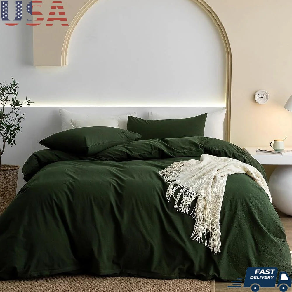100% Washed Cotton Duvet Cover Set Soft Breathable Durable Lightweight Bedding Essential Comfortable All Seasons Cozy Design - Happy Home Retreat