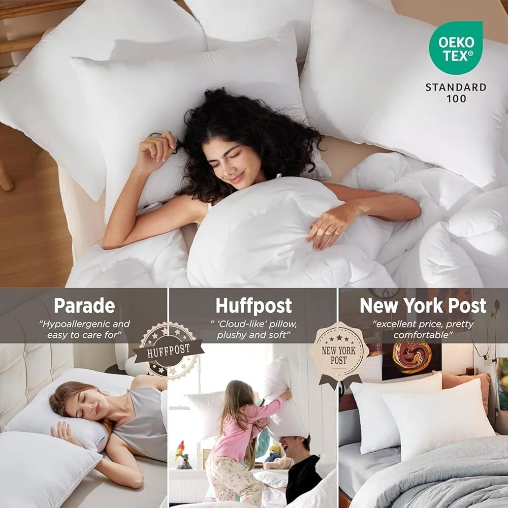 Queen Size Pillows Set of 2 Soft Fluffy Supportive Down Alternative Hotel Quality Comfortable Sleeping Plush Bed Pillows - Happy Home Retreat