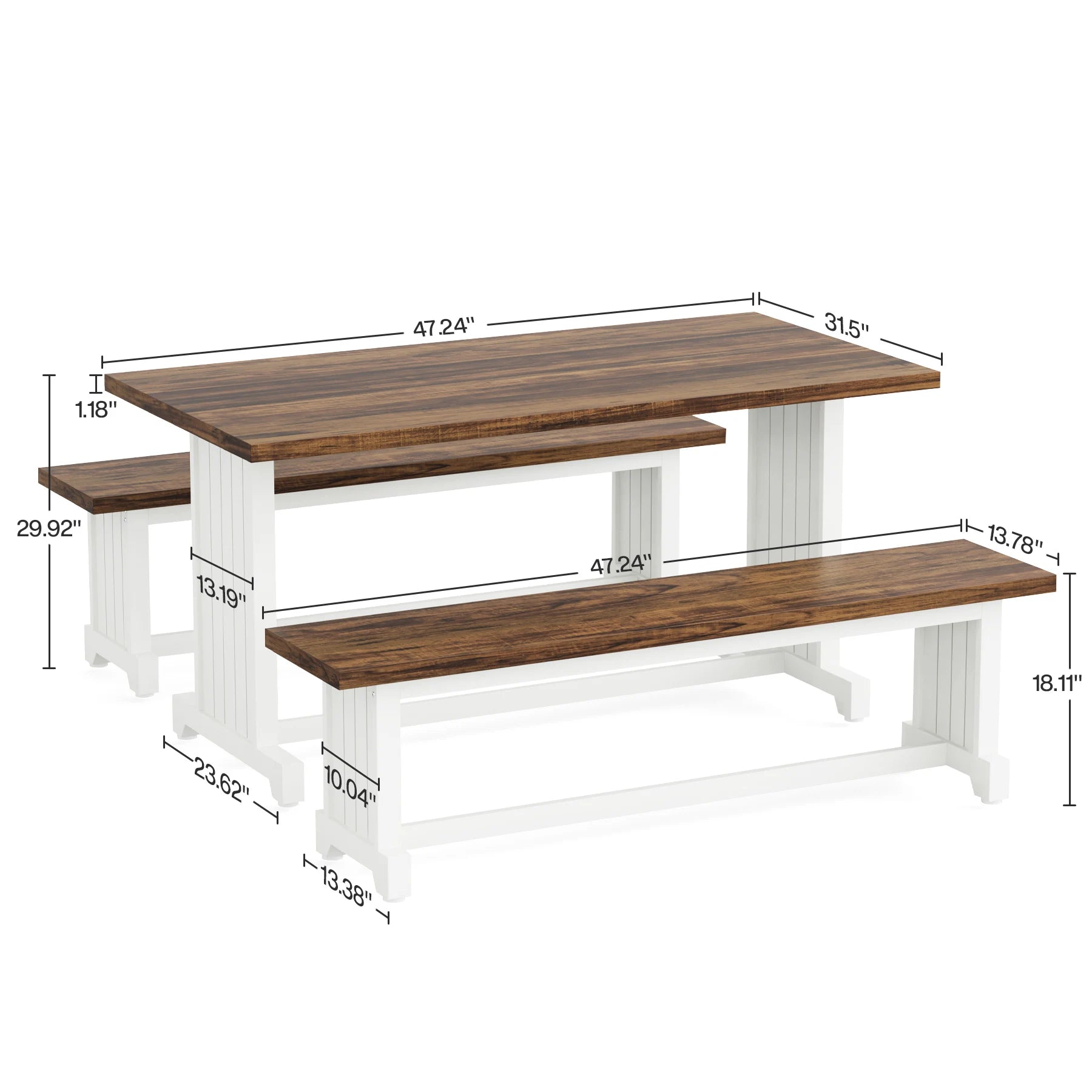 Tribesigns 47 Inch Dining Table Set for Two with Two Benches Farmhouse Wood - Happy Home Retreat