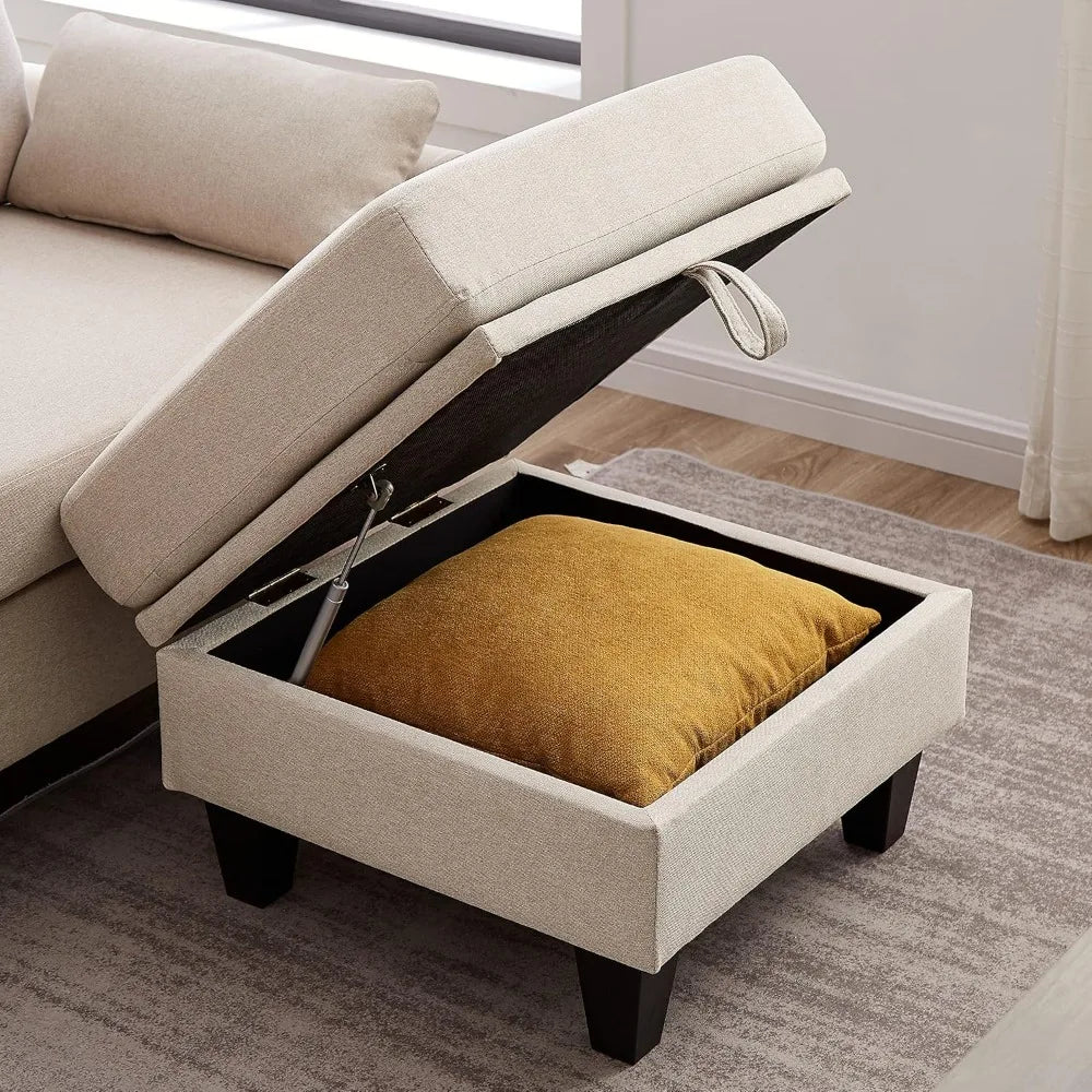 101 Inch L Shaped Modular Sectional Sofa With Storage Ottoman For Living Room - Happy Home Retreat