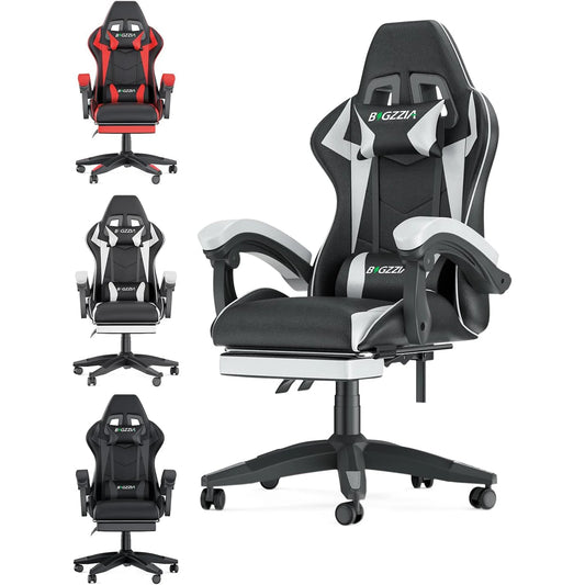 Gaming Chair With Footrest Ergonomic Cushion Headrest - Happy Home Retreat