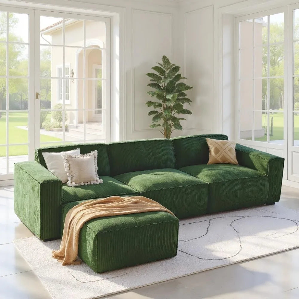110 Inch Cloud Sectional Sofa With L Shape Chaise And Movable Ottoman - Happy Home Retreat